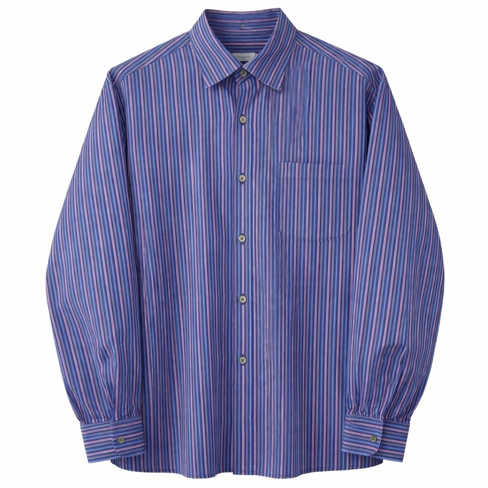 Ermenegildo Zegna Shirt Mens Large Blue Pink Vertical Striped Luxury Cotton